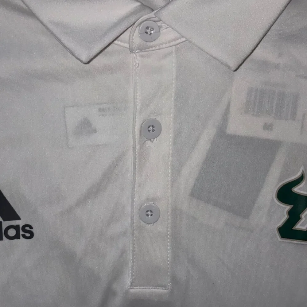 USF South Florida Bulls Polo Shirt Mens M White Short Sleeve Adidas NCAA New